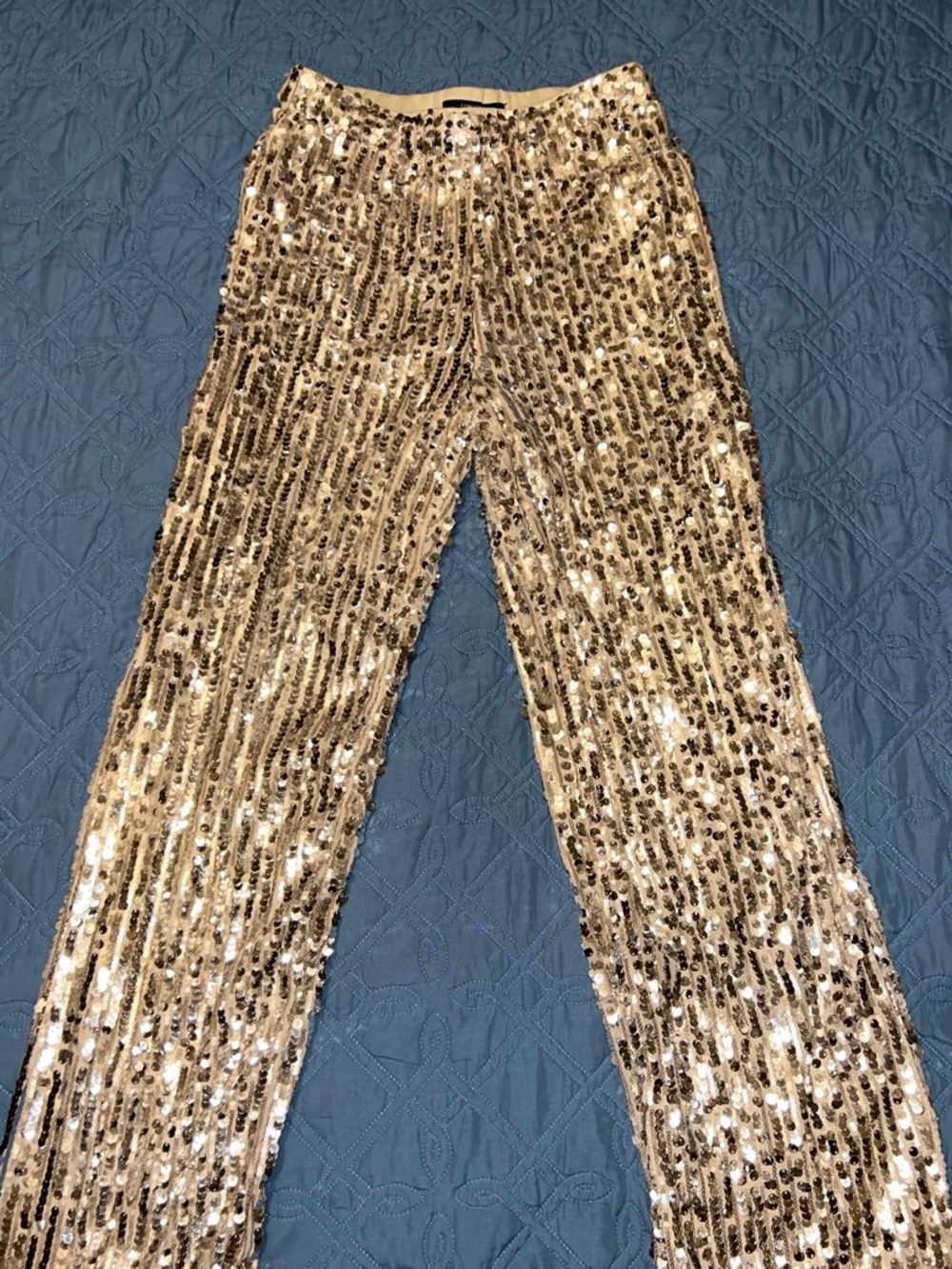 Forever 21 Gold Sequin Straight Leg Pants